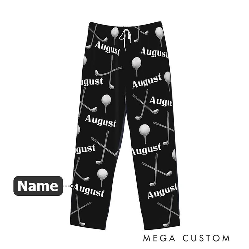 Personalized Golf Themed Pajama Pants with Custom Name Design  