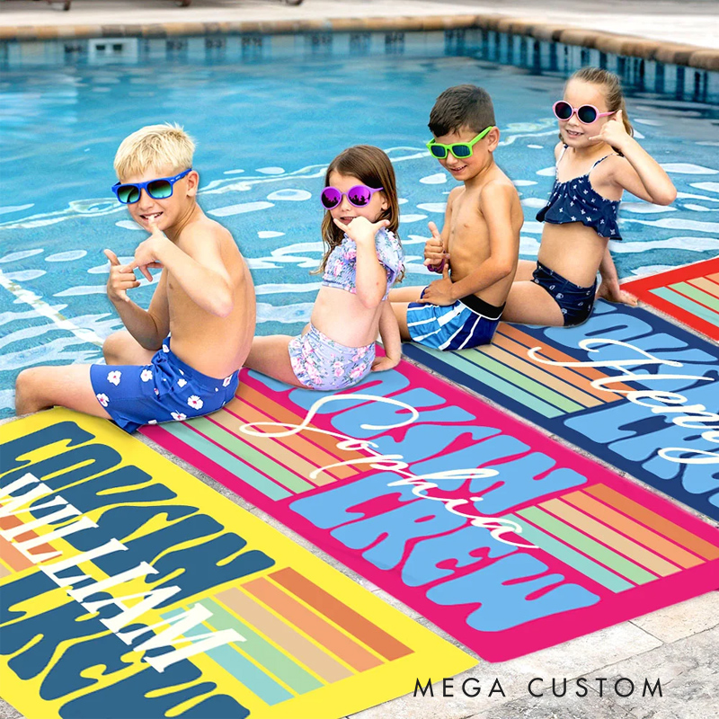 Personalized Cousin Crew Beach Towel with Name Vacation Gift for Traveling Lovers Multicolor Stripe Design Beach Towel for Kids