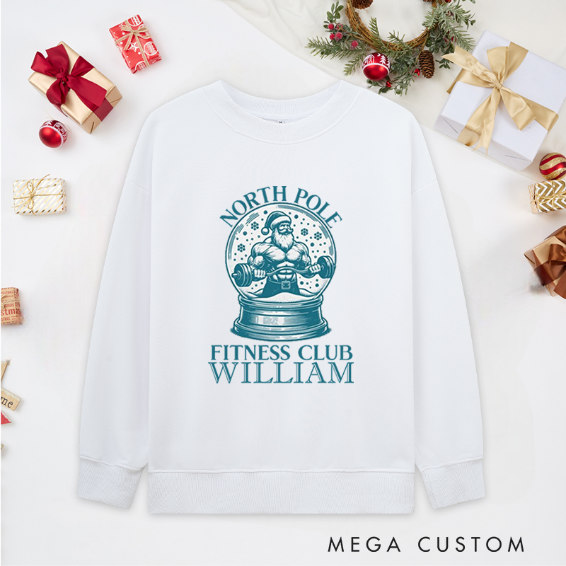 Personalized Christmas Classic Ugly Sweatshirts with Santa Snow Globe for Fitness Enthusiasts Bodybuilders and Gym Lovers