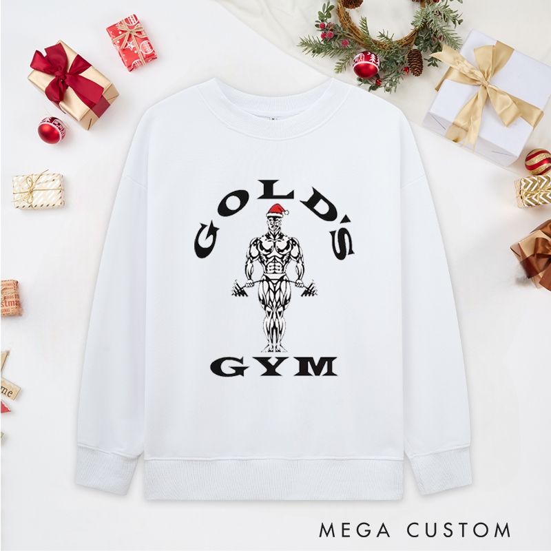 Personalized Christmas Classic Ugly Sweatshirts with Bodybuilder with Santa Hat Print for Fitness Enthusiasts Bodybuilders and Gym Lovers