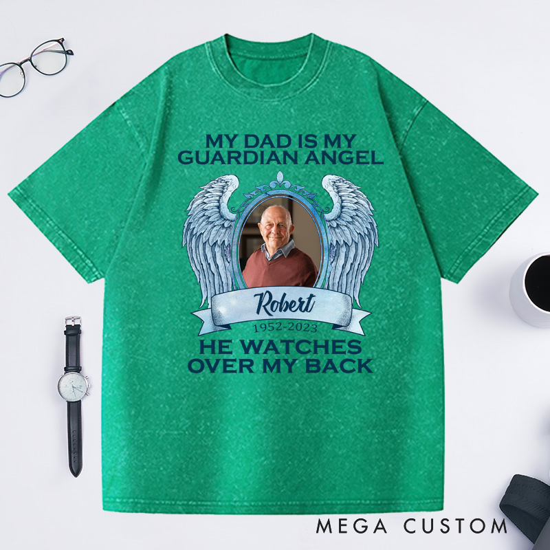 Personalized in loving Memory Washed T-Shirt Rest in Peace Shirt Heaven Shirt Custom Photo Shirt My Dad Is My Guardian Angel Shirt