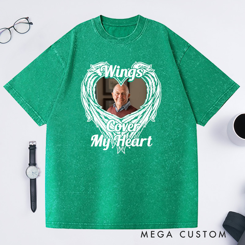 Personalized Memorial Washed T-Shirt Custom Funeral Photo Shirt Remembrance Shirt Sympathy T-Shirt for Loss of Father or Loved One Condolence Gift