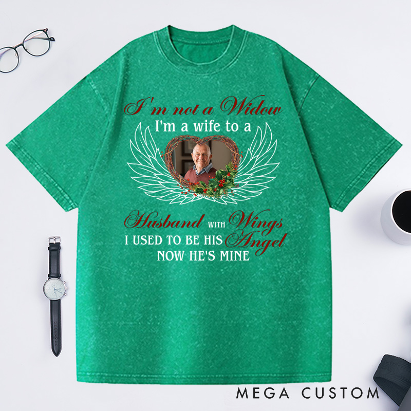Personalized Memorial Photo Washed T-Shirt I'm A Wife To A Husband With Wings Shirt Condolence Gift