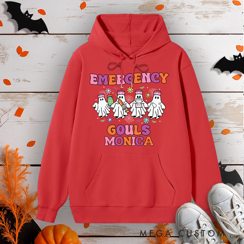 Personalized Hoodies for Nurse Customized Emergency Ghouls Nurse Design Hoodies Halloween Nurse Hoodie