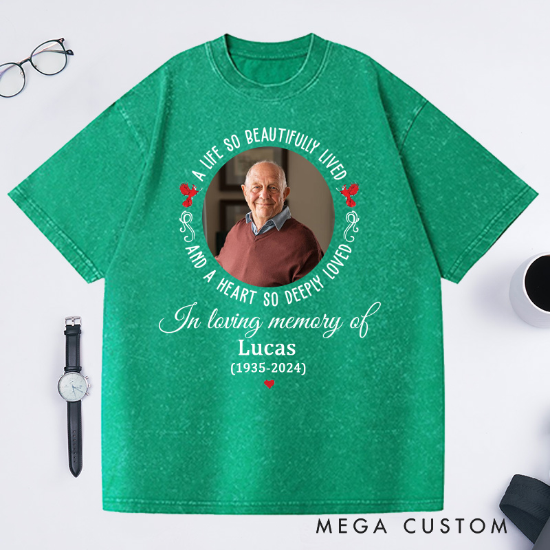 Personalized Memorial Washed T-Shirt Custom Funeral Photo Shirt Rest in Peace Memory Shirt Remembrance Shirt Gift for Loss of Grandfather or Loved One