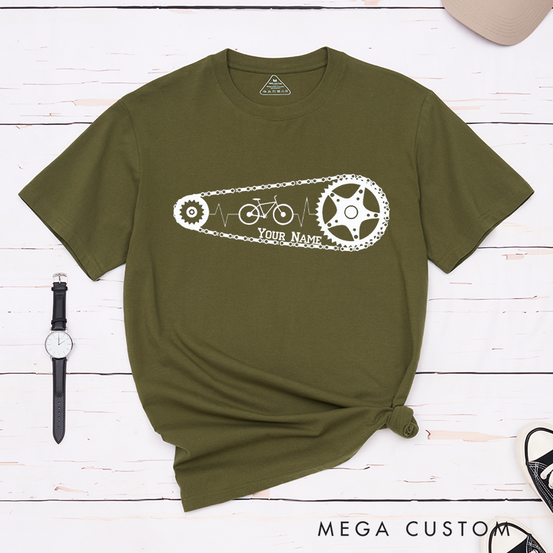 Personalized Cycling Chain T-Shirt with a Heartbeat Motif for Outdoor Adventures Riding Cycling Biking Enthusiasts