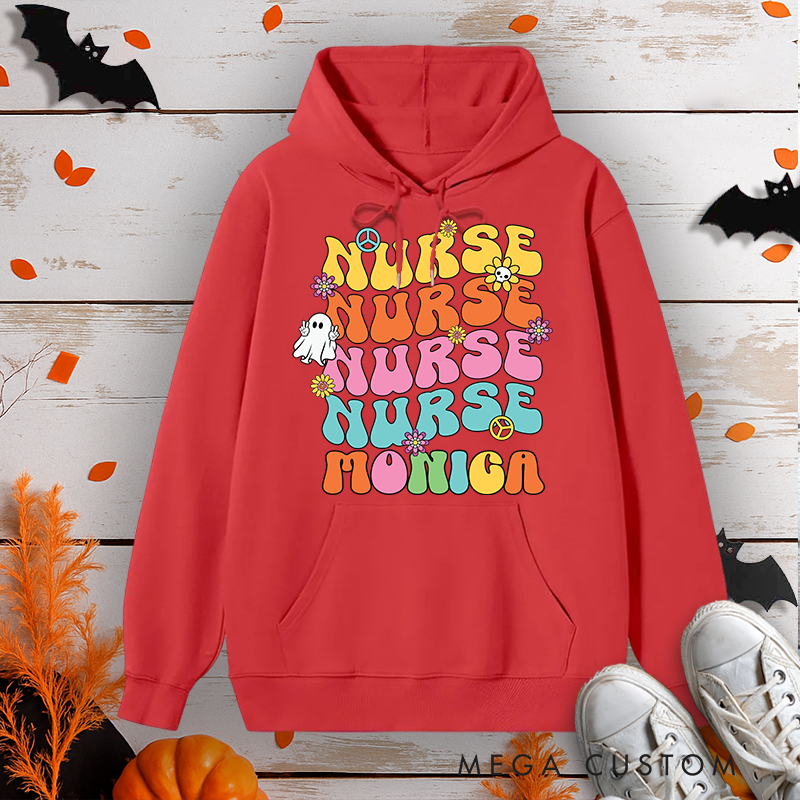 Personalized Hoodies for Nurse Customized Groovy Nurse Design Hoodies Halloween Nurse Hoodie