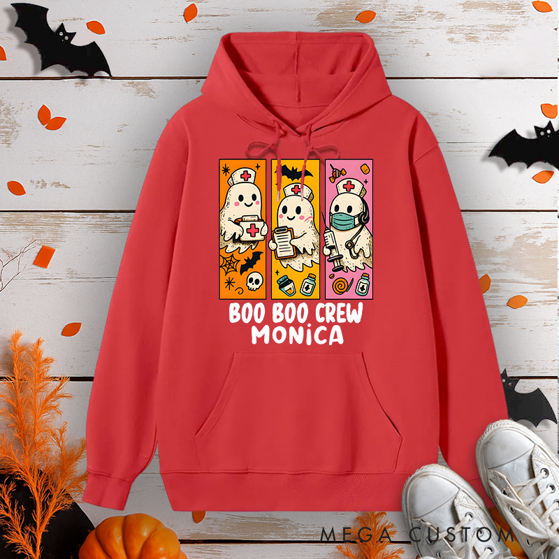 Personalized Hoodies for Nurse Customized Boo Boo Crew Cute Ghost Design Hoodies Halloween Nurse Hoodie