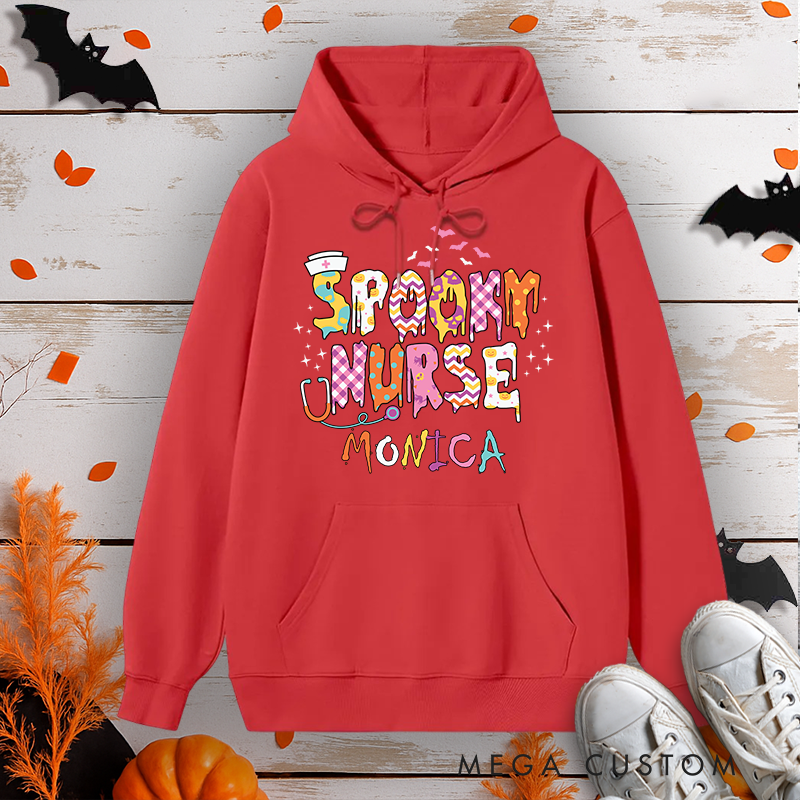 Personalized Hoodies for Nurse Customized Spooky Nurse Fun and Colorful Design Hoodies Halloween Nurse Hoodie