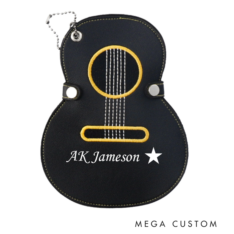 Personalized Name Guitar Pick Holder Custom Engraved Leather Keychain Keyring Case Perfect Gift for Guitarists