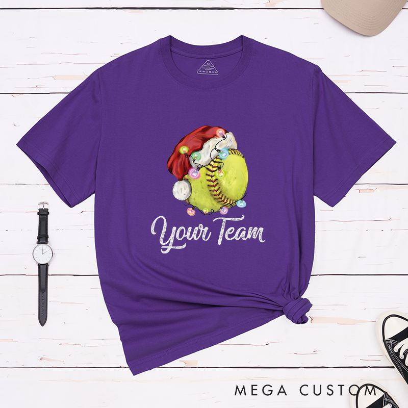 Personalized Softball Christmas T-Shirt with Festive Design and Custom Team Name