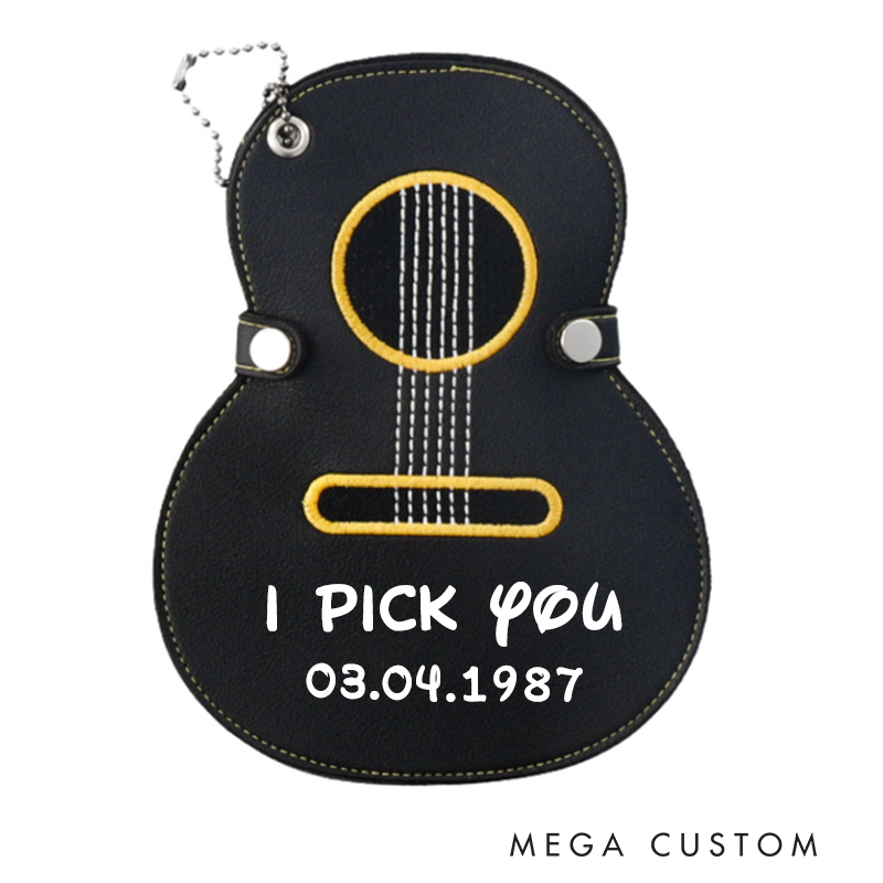 Personalized PU Leather Guitar Picks Bag with Name Guitar Picks Storage Case Gift for Guitar Lovers