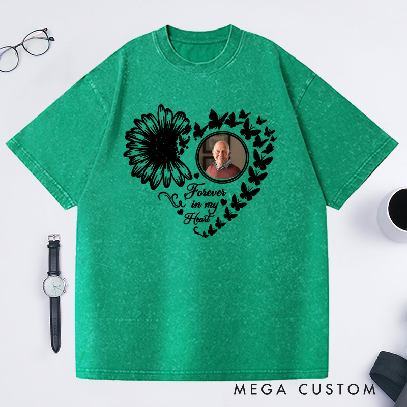 Personalized Photo Washed T-Shirt Forever in My Heart Memorial T-Shirt For Loss of Grandfather or Loved One Condolence Gift