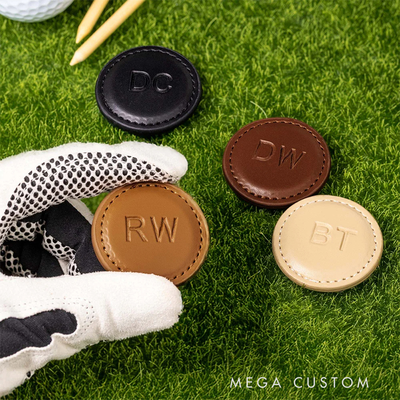 Personalized Leather Golf Ball Marker with Custom Initials 