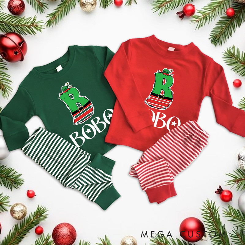 Personalized Green Initial Belt Festive Christmas Christmas Pajamas