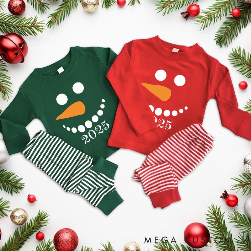 Personalized Snowman Face Carrot Nose Button Smile Christmas Pajamas