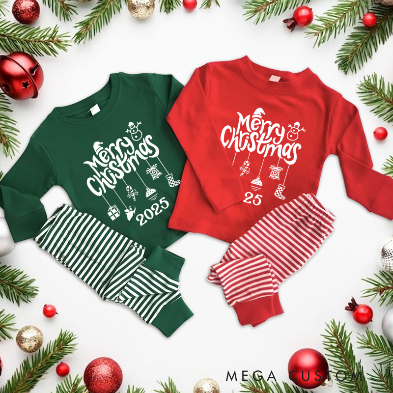 Personalized Gold Merry Christmas Text with Holiday Icons Christmas Christmas Pajamas