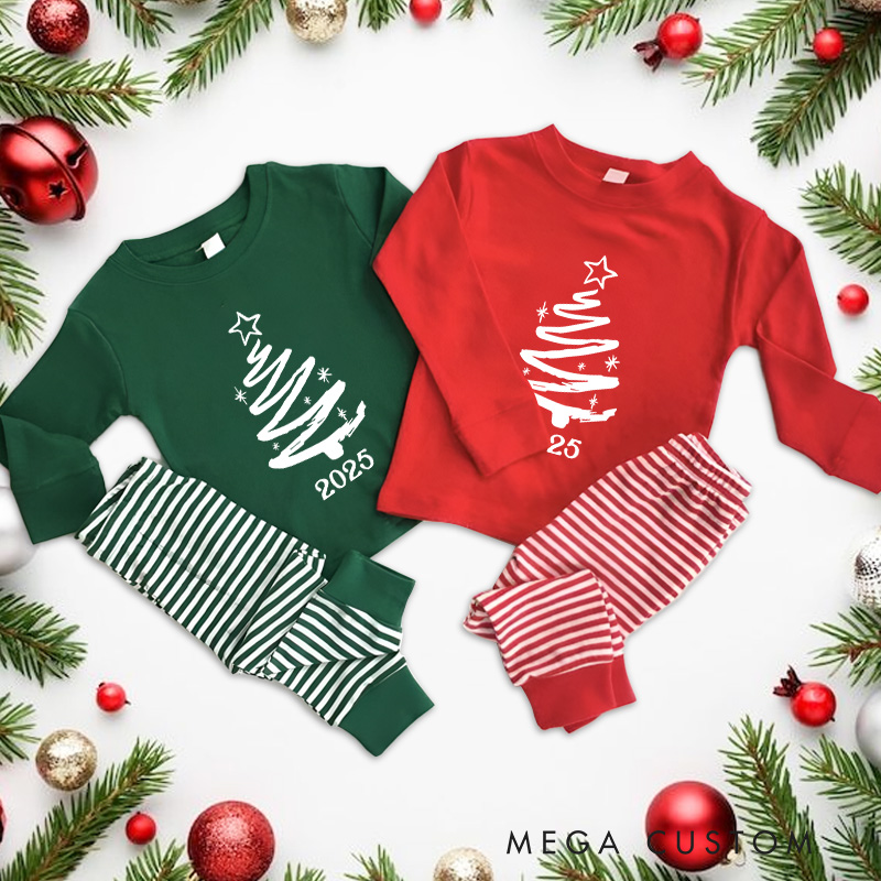 Personalized Minimalist Black and White Christmas Tree Christmas Pajamas