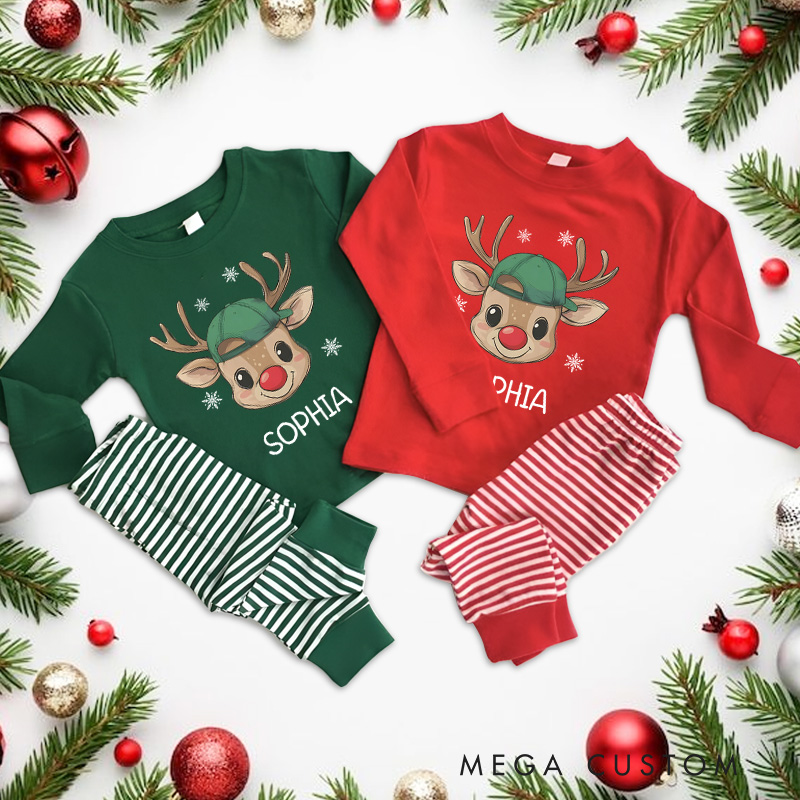 Personalized Reindeer Name Christmas Pajamas Cute Holiday Gift