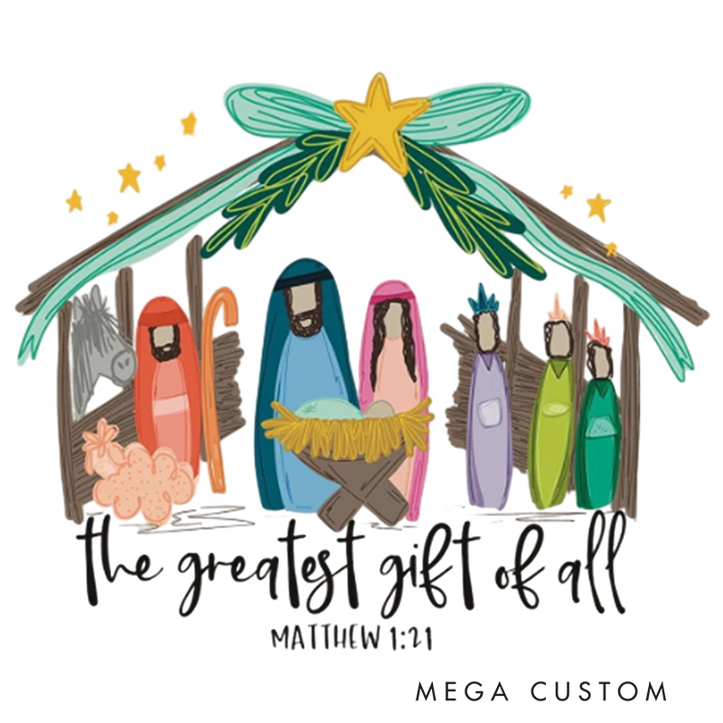 Personalized the Greatest Gift of All Bible Verse Family Matching Christmas T-Shirt with Name Nativity Scene T-Shirt Christian Christmas Gift