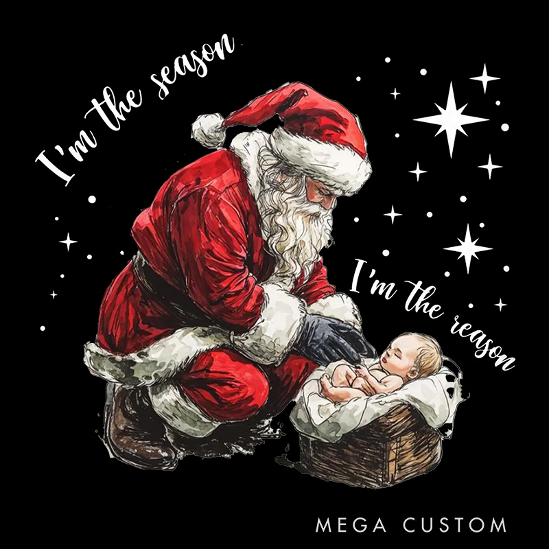 Personalized I am the Season I am the Reason Santa Claus and baby Jesus Family Matching Christmas T-Shirt with Name Christian Christmas Gift