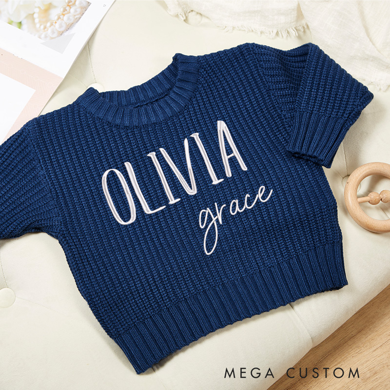 Personalized Name Sweater Embroidered Knitted Sweater Birthday Gift
