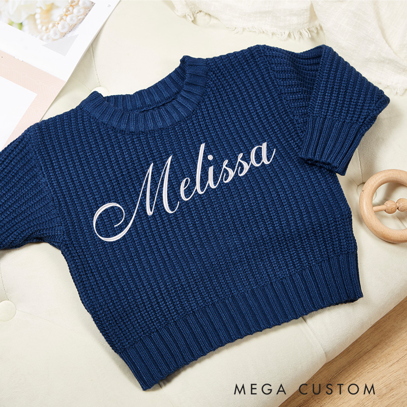 Personalized Name Sweater Hand Embroidered Knit for Boys and Girls