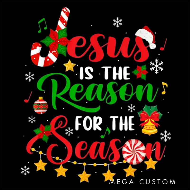 Personalized Jesus is the Reason for the Season Family Matching Cotton T-Shirts with Name Christian Gift Christmas Gift for Family