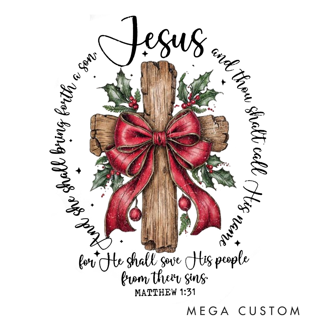 Personalized Cross She Shall Bring Forth a Son Jesus Family Matching Christmas T-Shirt with Name Nativity Scene T-Shirt Christian Christmas Gift