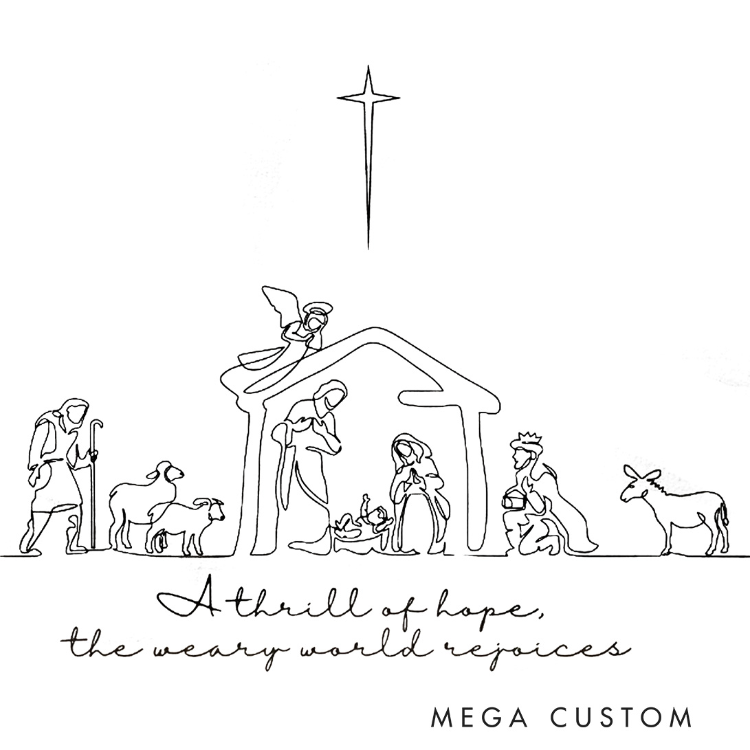 Personalized a Thrill of Hope the Weary World Rejoices Family Matching Christmas T-Shirt with Name Jesus Nativity Scene T-Shirt Christian Christmas Gift