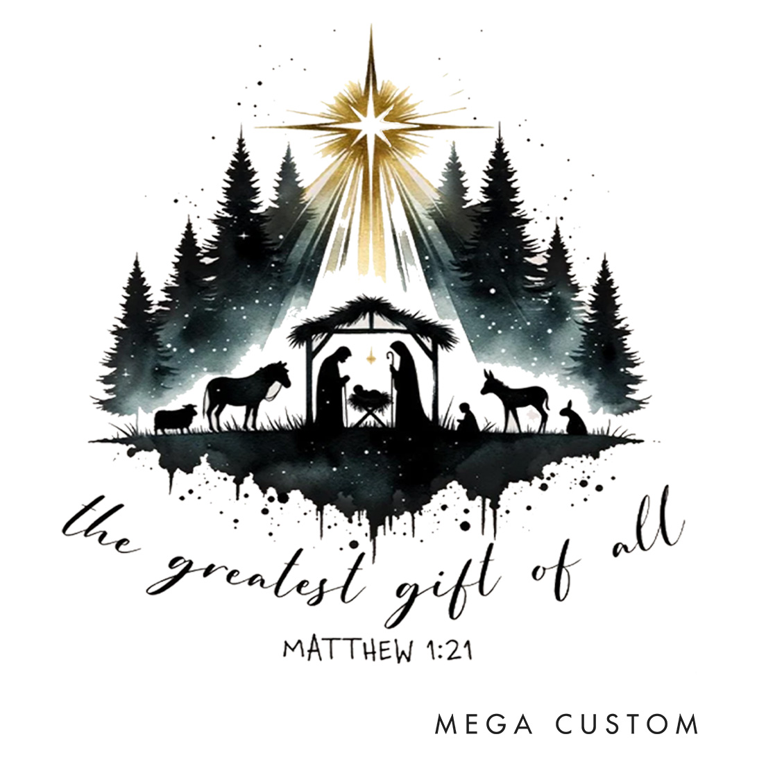 Personalized the Greatest Gift of All Bible Verse Family Matching Christmas T-Shirt with Name Nativity Scene T-Shirt Christian Gift Christmas Gift