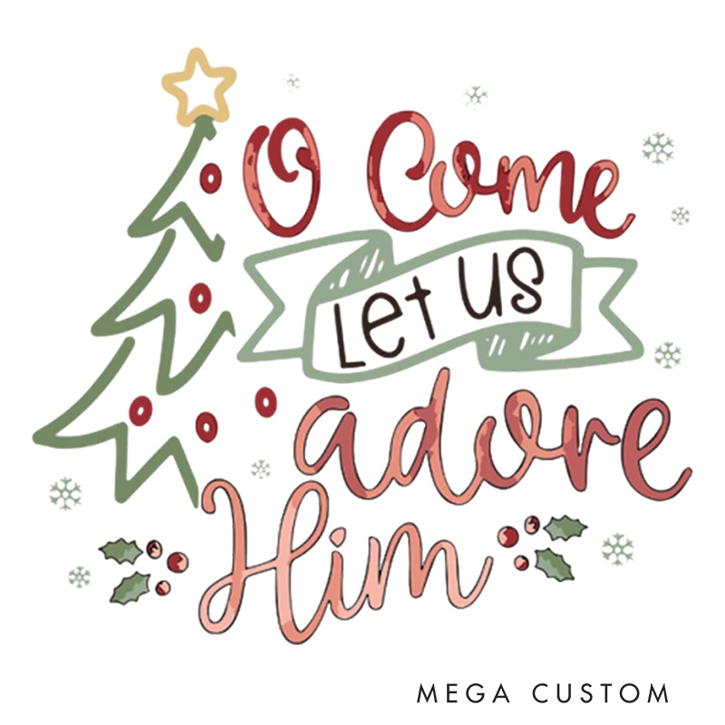 Personalized O Come Let Us Adore Him Family Matching Christmas T-Shirt with Name Christmas Nativity Shirt Christian Christmas Gift