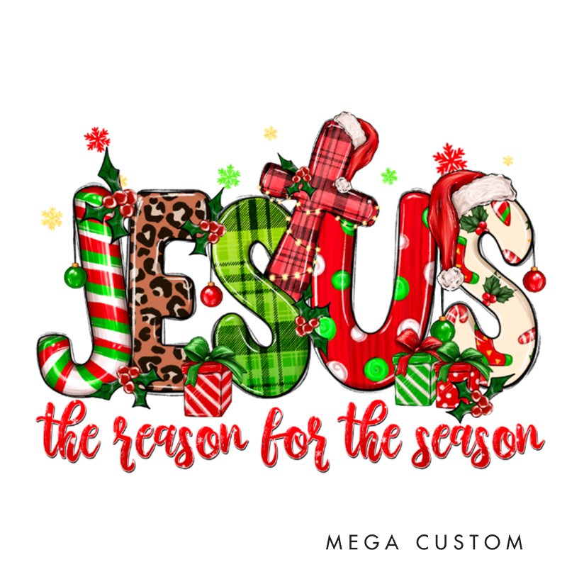 Personalized Jesus Is the Reason for the Season Faith Christmas Family Matching Crew Neck T-Shirts with Name Christmas Gift Religious Gift