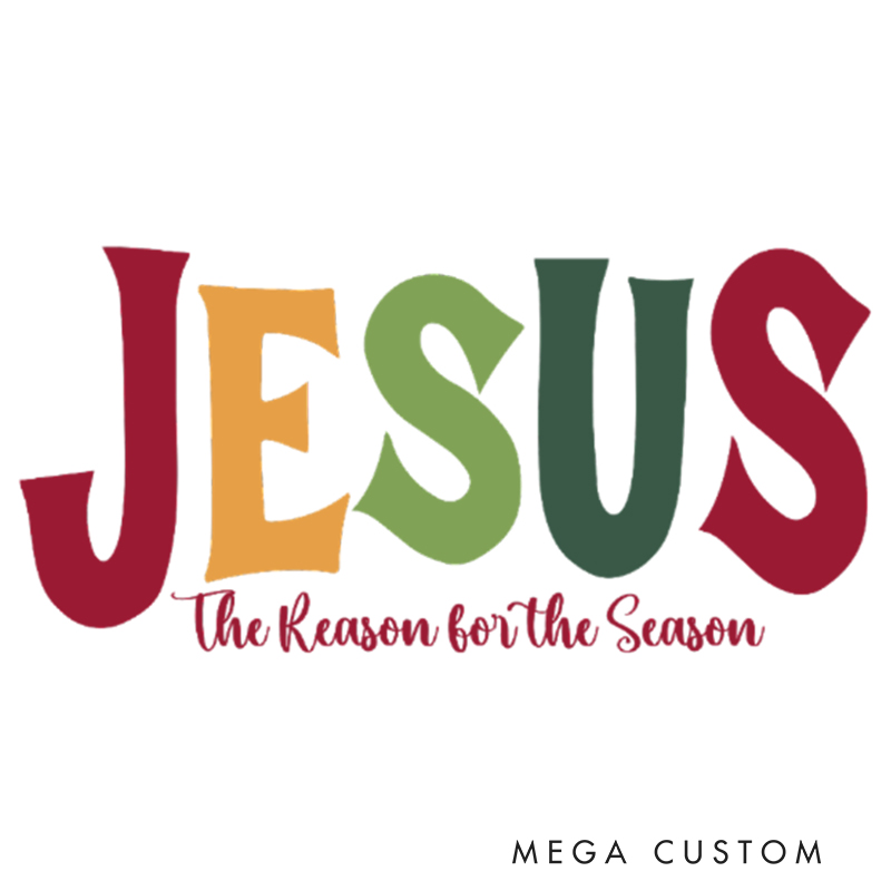Personalized Jesus Reason for the Season Christmas Family Matching Crew Neck T-Shirts with Name Christmas Gift Religious Gift