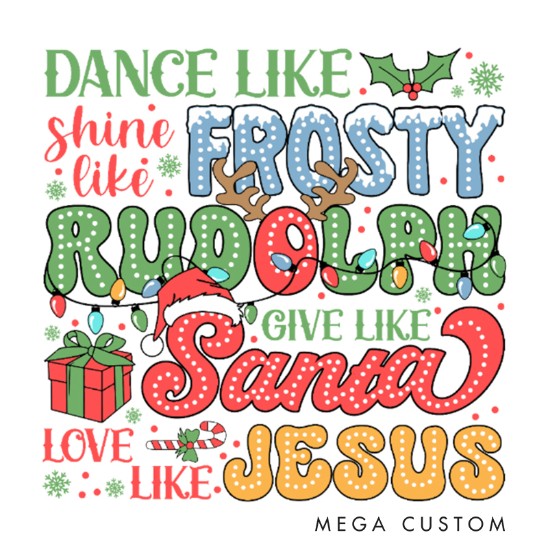 Personalized Frosty Rudolph Santa Jesus Christmas Family Matching Crew Neck T-Shirts with Name Christmas Gift Religious Gift