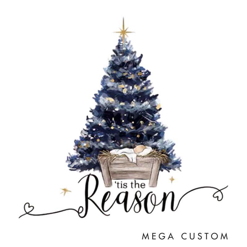 Personalized Jesus is the Reason Family Matching Christmas T-Shirt with Name Christmas Tree Nativity Shirt Christmas Christian Gift