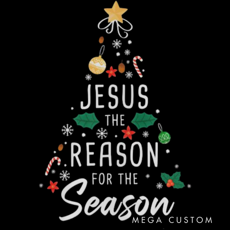 Personalized Jesus the Reason the Season Faith Christmas Family Matching Crew Neck T-Shirts with Name Christmas Gift Religious Gift