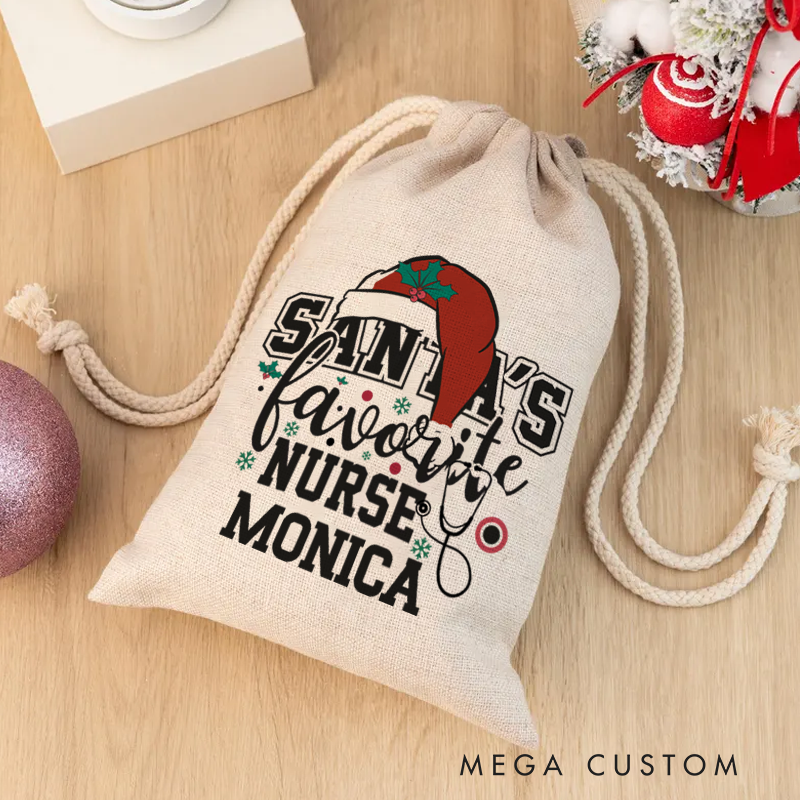 Personalised Christmas Santa Sack for Nurse Custom Santa's Favorite Nurse Design Sack Christmas Gifts Sack Xmas Gift