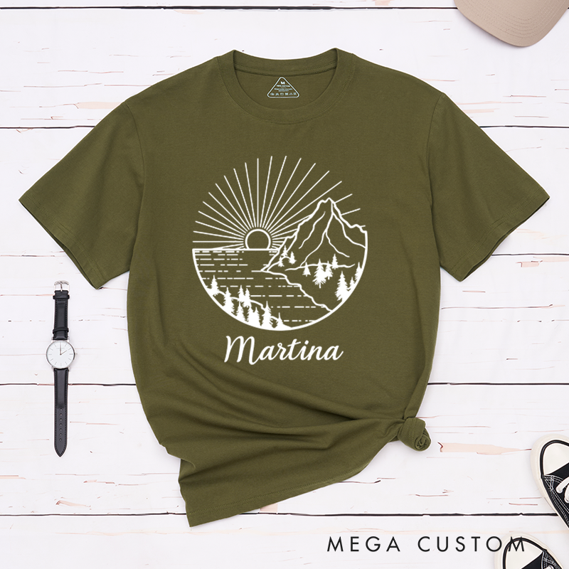Personalized Sun and Mountain Adventure T-Shirt  Gift For Camper Hiking Outdoors Nature Lover