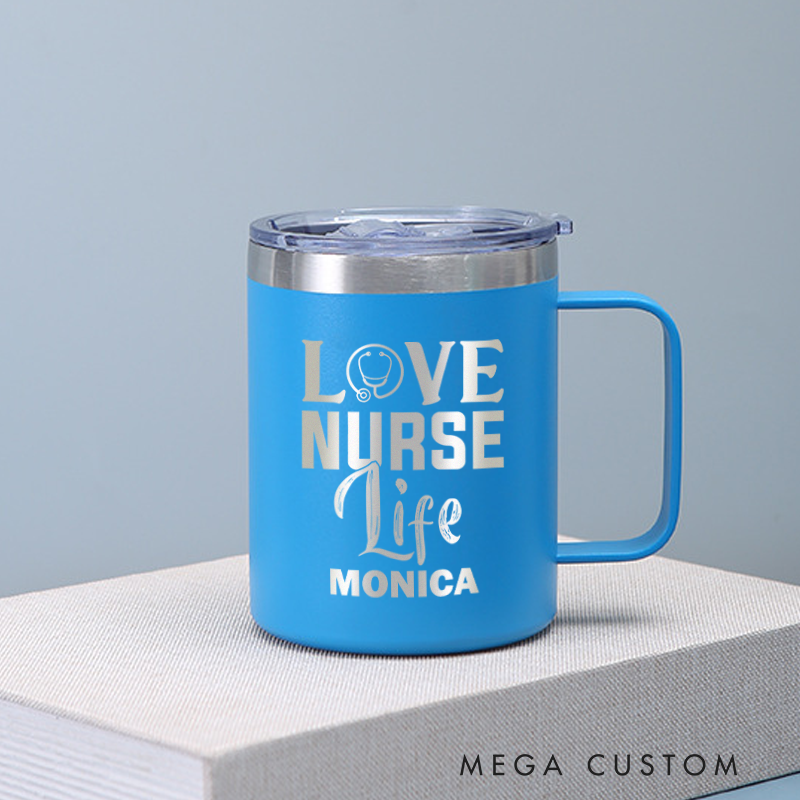 Personalized Laser Engraved Coffee Mug Custom Love Nurse Life Design Coffee Mugs Insulated Stainless Steel Mugs