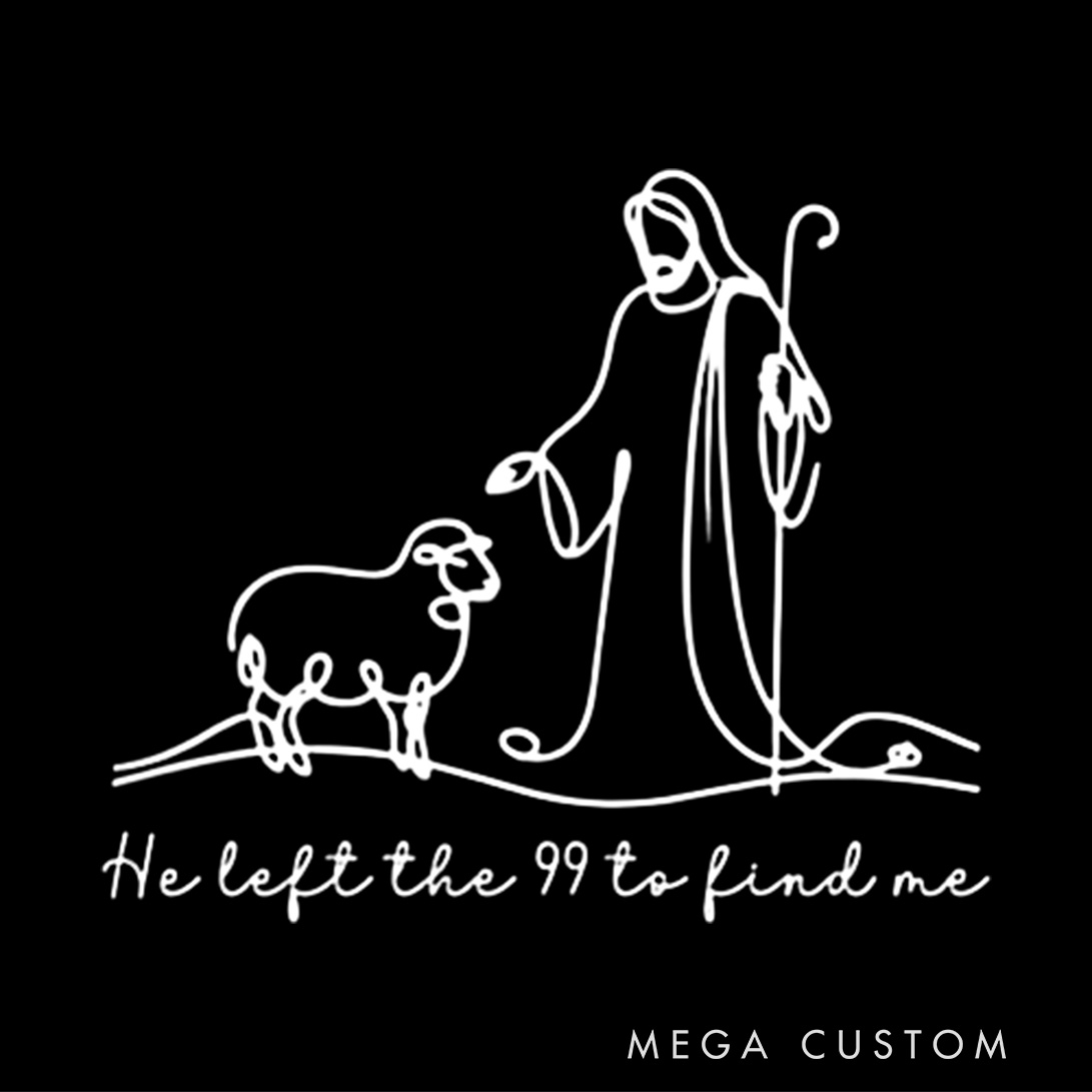 Personalized He Left the 99 to Find Me Bible Verse Family Matching Christmas T-Shirt with Name Lost Sheep Shirt Christian Gift Minimalist Line Art