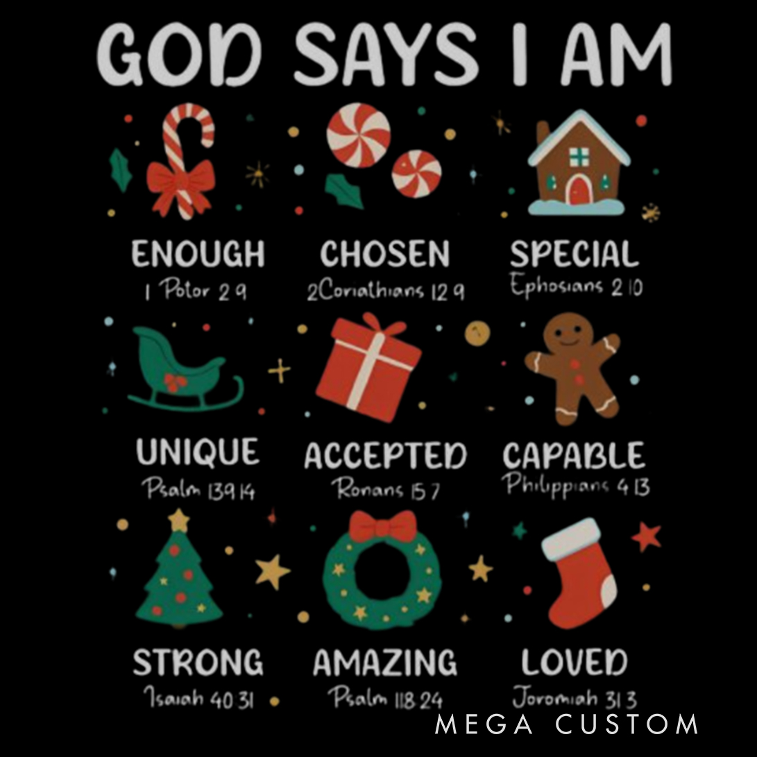 Personalized God Says I am Cute Christmas Family Matching Crew Neck T-Shirts with Name Religious Gift for Family
