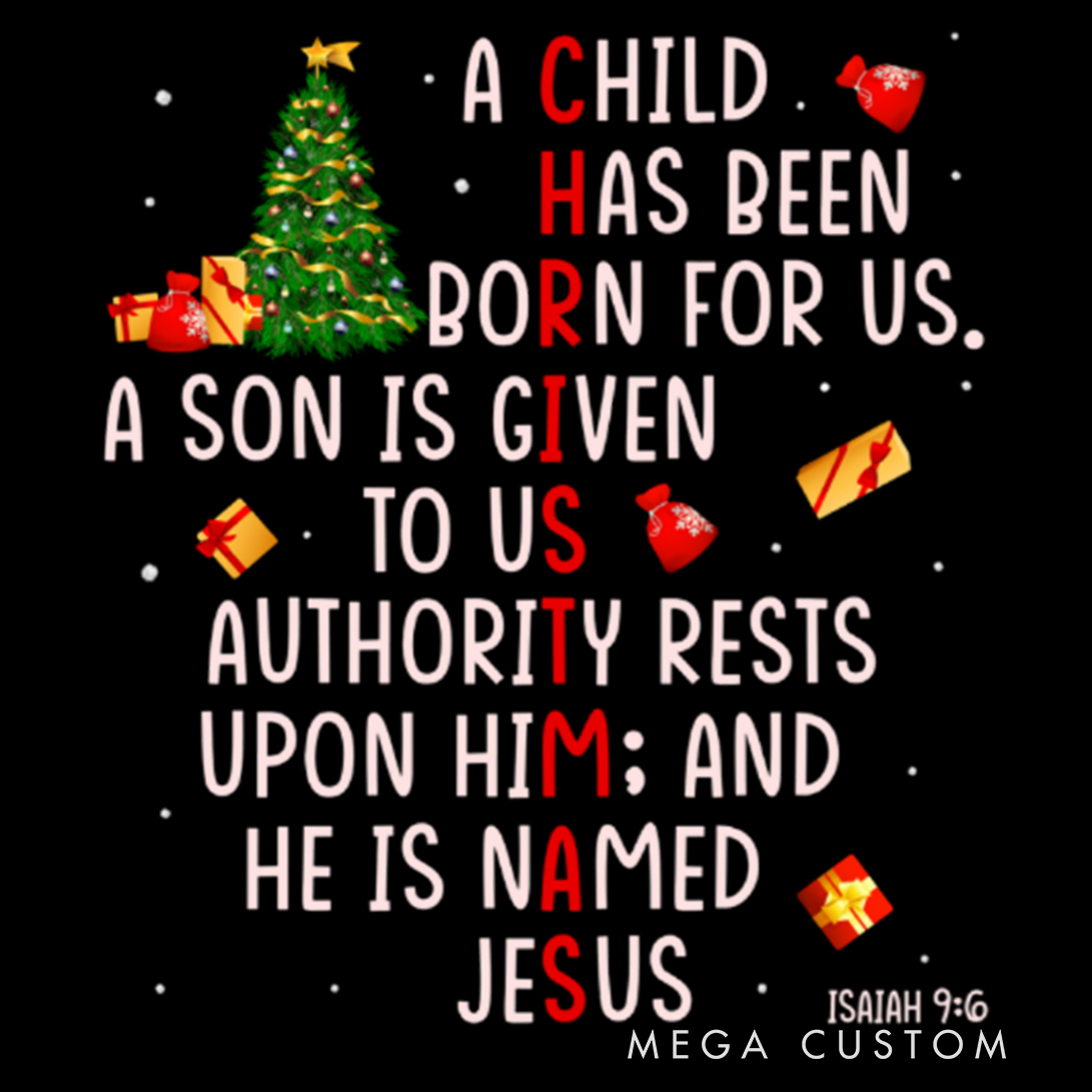 Personalized Jesus Mighty God Isaiah 9:6 Christmas Family Matching Crew Neck T-Shirts with Name Religious Gift for Family