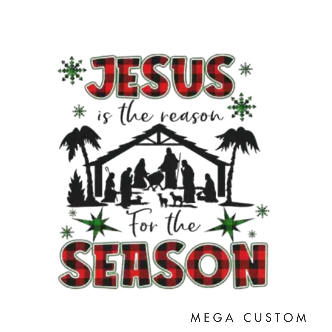 Personalized Black Red Christmas Jesus Is the Reason for the Season Family Matching Crew Neck T-Shirts with Name Christmas Gift Religious Gift