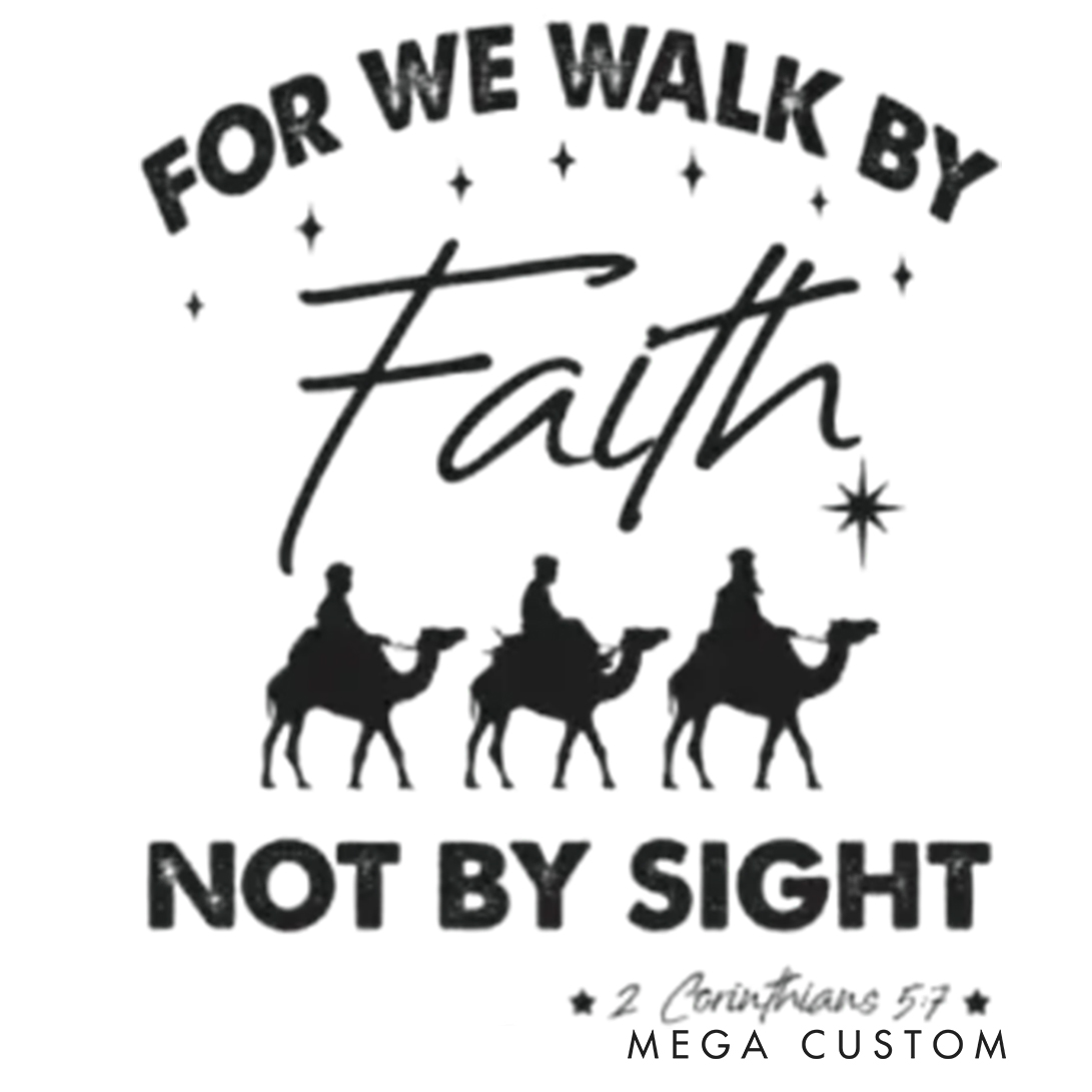Personalized Christmas for We Walk By Faith not By Sight Family Matching Crew Neck T-Shirts with Name Christmas Gift Religious Gift for Christians 