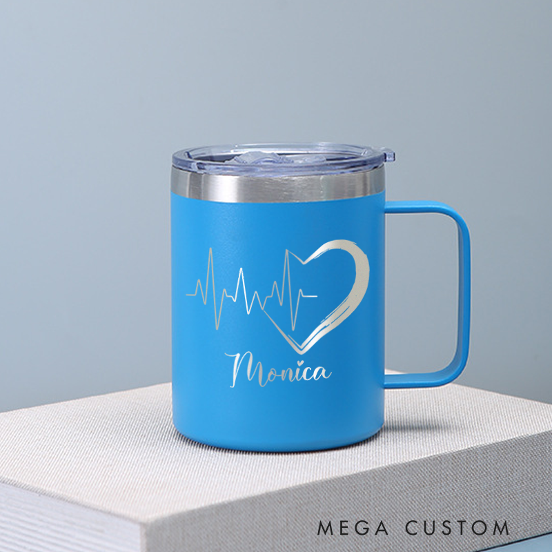 Personalized Laser Engraved Coffee Mug Custom Heartbeat Design Coffee Mugs Insulated Stainless Steel Mugs