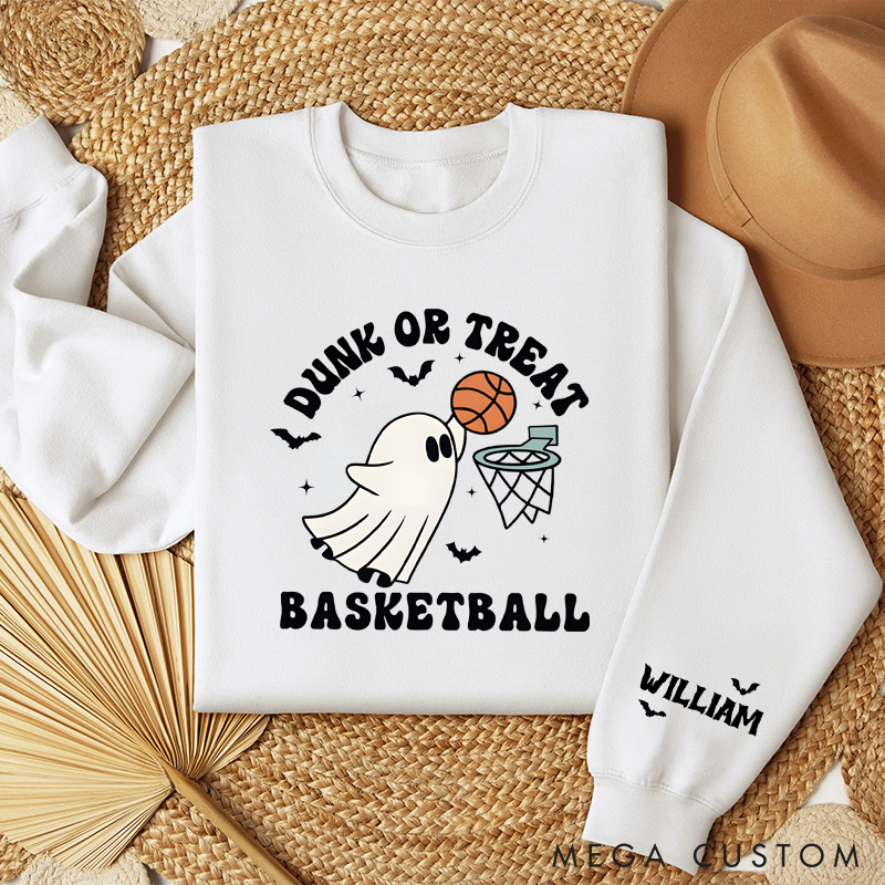 Personalized Halloween Basketball Sweatshirt with Ghost Design and Custom Name