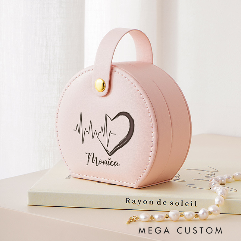 Personalized Leather Jewelry Box Engraved Heartbeat Design Nurse Jewelry Travel Case Custom Jewelry Organizer Gift