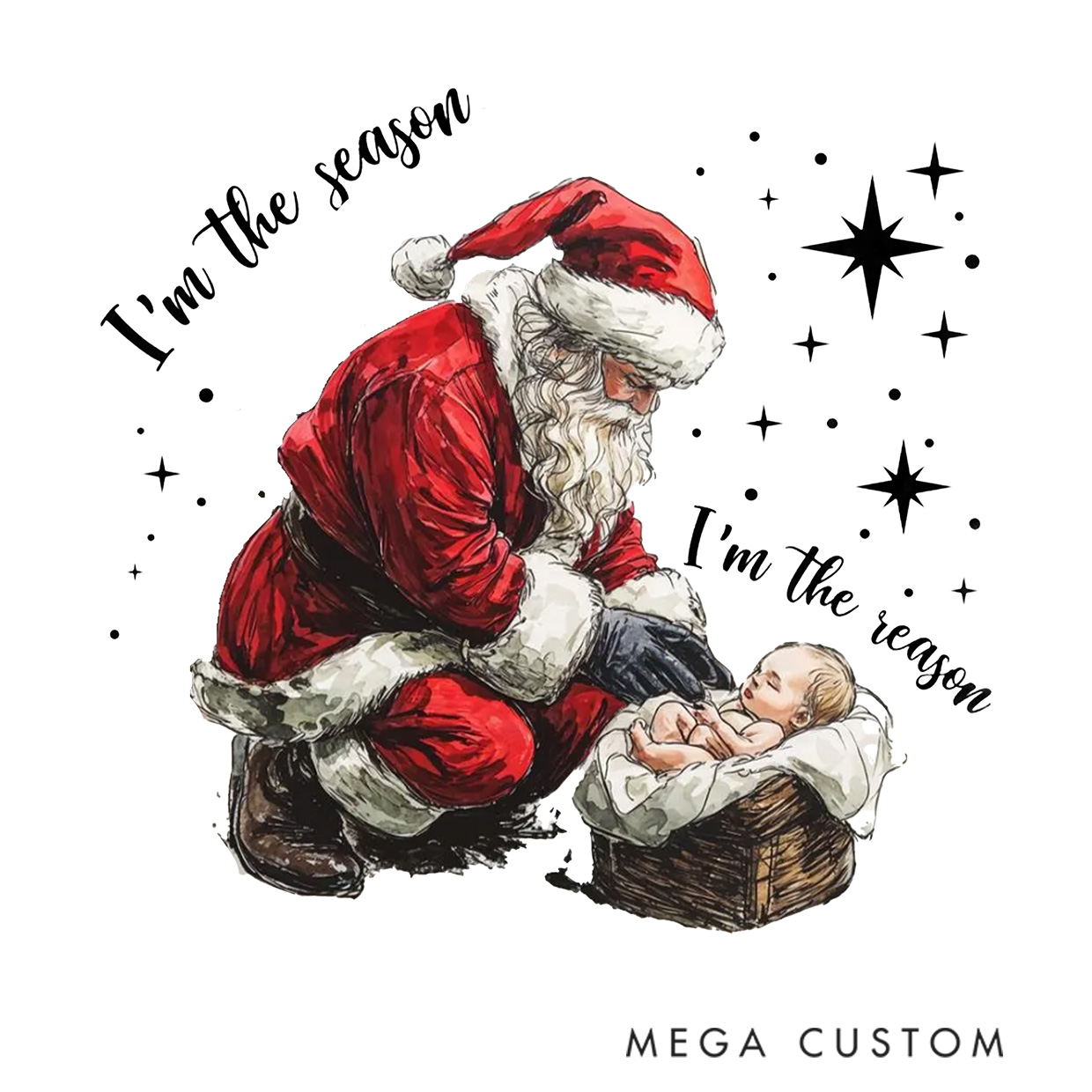 Personalized I am the Season I am the Reason Santa Claus and baby Jesus Long Sleeve Family Pajama Matching Set with Name Christian Christmas Gift