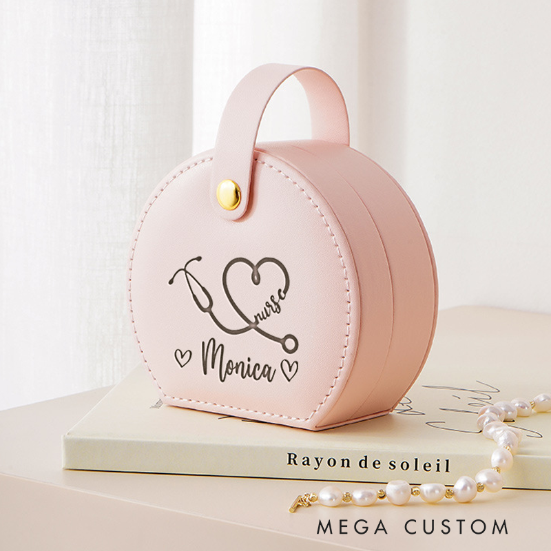 Personalized Leather Jewelry Box Engraved I Love Nursing Design Nurse Jewelry Travel Case Custom Jewelry Organizer Gift